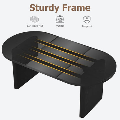 GarveeHome Oval Dining Table for 6-8 People, Long Large Kitchen Table with Thick Sturdy Wooden Base, Farmhouse Dining Room Table for for Kitchen, Living Room, Office (70.87" Long,Black)