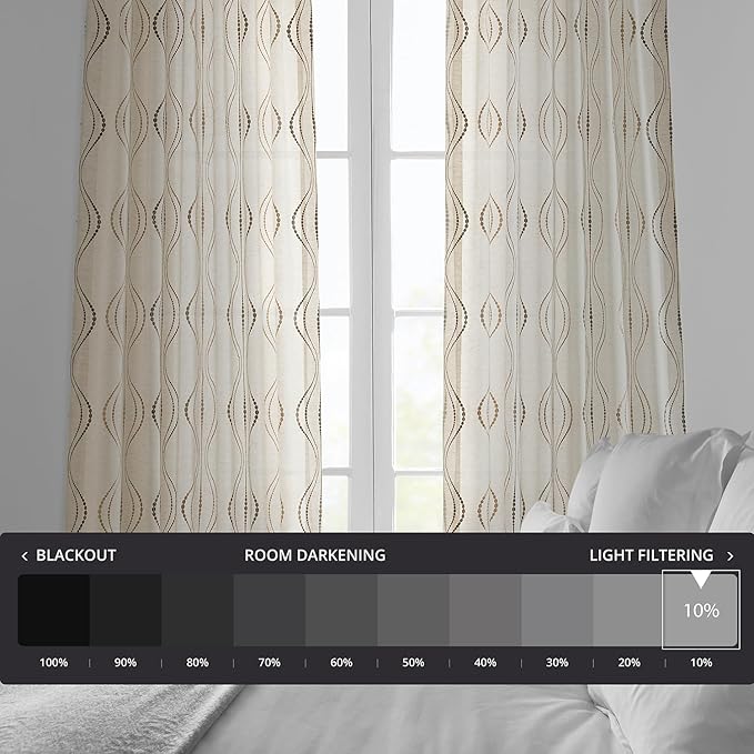 HPD Half Price Drapes Embroidered Linen Sheer Curtains for Living Room 50 X 84 (1 Panel), Rod Pocket Window Curtains for Bedroom, Suez Bronze