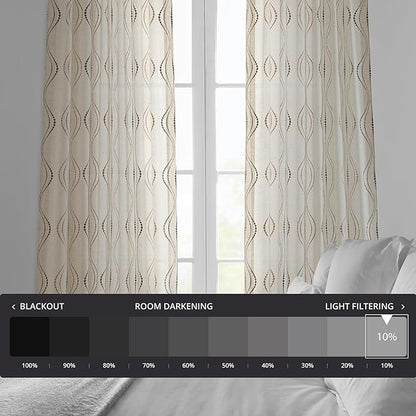 HPD Half Price Drapes Embroidered Linen Sheer Curtains for Living Room 50 X 108 (1 Panel), Rod Pocket Window Curtains for Bedroom, Suez Bronze
