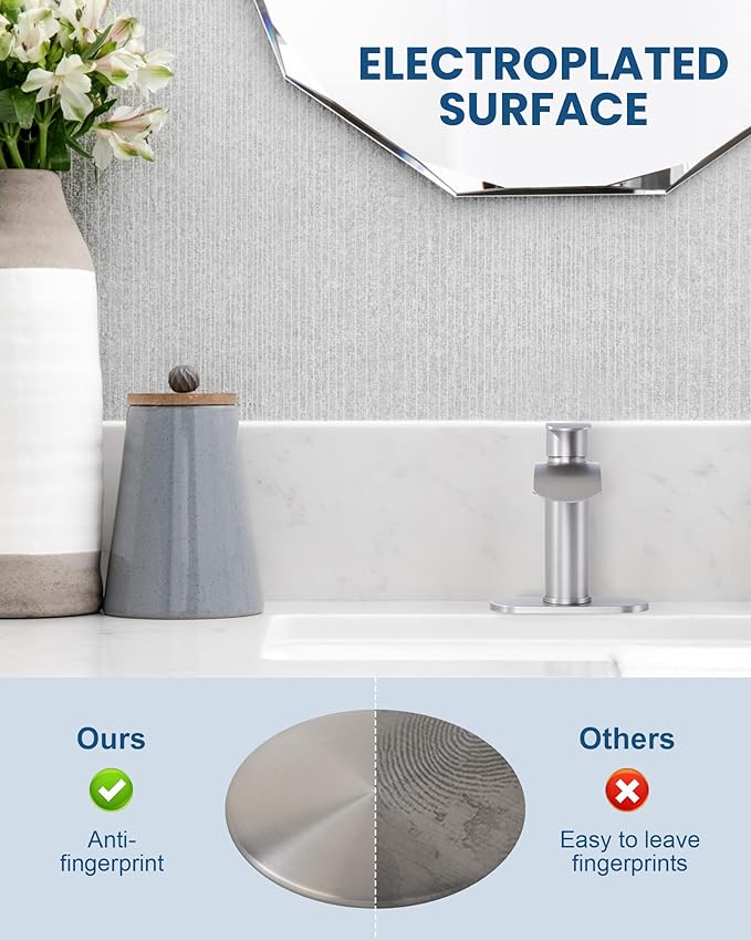 WOWOW Brushed Nickel Bathroom Faucet:Single Hole Waterfall Bathroom Faucets Sink with cUPC Supply Lines and Pop Up Drain,Modern Single Handle Bathroom Faucet 1 Hole for Countertop,Bathroom Sink Faucet