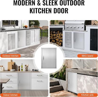 VEVOR BBQ Access Door, 27H x 20W Inch Stainless Steel Flush Mount Vertical Door with Handle for BBQ Island, Grilling Station