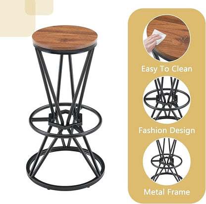 Industrial 3-Piece Bar Counter Set – 31.5" Round MDF Table & 2 Rust-Resistant Metal Bar Stools with Foot Pedals | Perfect for Small Apartments, Kitchen Islands, Home Bars (Walnut+Black)