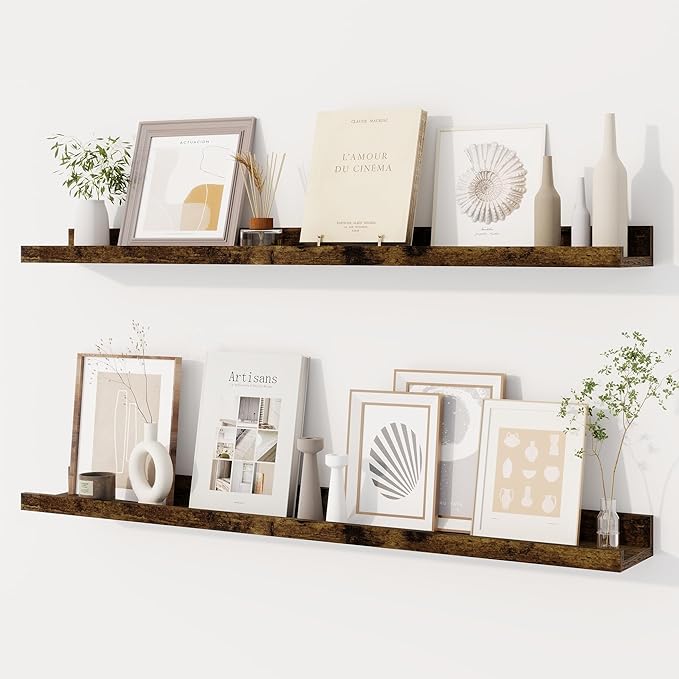 Dreamland Picture Ledge Shelf for Wall, Floating Shelves Set of 2,36 inch Long Floating Shelves with Lip for Living Room,Bedroom,Bathroom,Kitchen,Rustic Brown