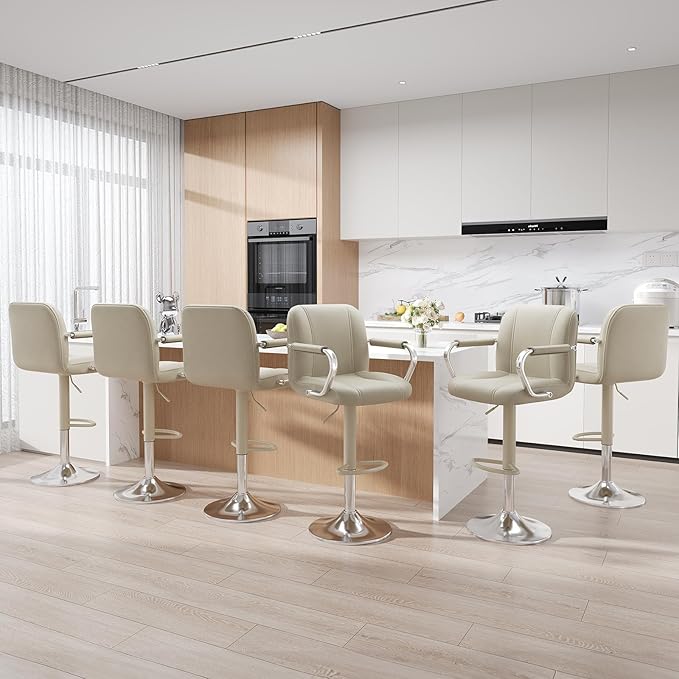 MALOL Set of 4 Beige Counter Chairs with Backs – Adjustable Swivel High Chairs for Kitchen Island, Modern Seating, Taburetes para Barra de Cocina, Island Stools for Dining & Home Bar (2 Boxes)