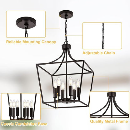6-Light Farmhouse Chandelier, Adjustable Height Kitchen Island Pendant Lighting Fixture for Over Table Dining Room Living Room Foyer, Oil Rubbed Bronze & E12 Bulb Base