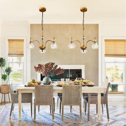 WJShome Vintage Pendant Light Fixture, 3 Lights Gold Glass Pendant Lighting Matte Brushed Antique Brass Finish with Crystal Glass Shade, for Dining Room, Kitchen Island, Bedroom, Living Room, Foyer