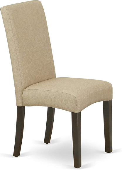 East West Furniture DRP5T03 Driscol Classic Parson Chairs - Brown Linen Fabric Upholstered Dining Chairs, Set of 2, Cappuccino