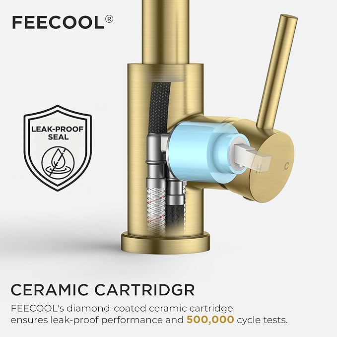Gold Kitchen Faucet with Pull Down Sprayer, Stainless Steel Kitchen Sink Faucet Classic High Arc Single Handle with Deck Plate for 1 or 3 Hole, Fit for Farmhouse Bar Laundry Camper