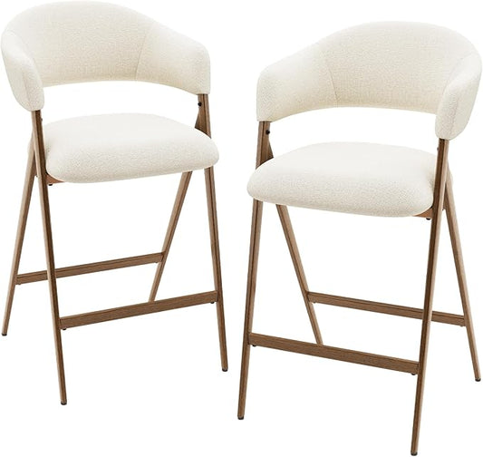 COLAMY Bar Stools Set of 2, Counter Height Bar Stools with Back, Modern Upholstered Island Stools with Metal Legs for Kitchen Island, Counter, Dining Room, Beige