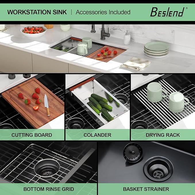 30 Black Undermount Kitchen Sink - 30x19 Gunmetal Black Double Bowl Kitchen Sinks Workstation 16 Gauge Stainless Steel Sink Low Divide Double Basin 50/50