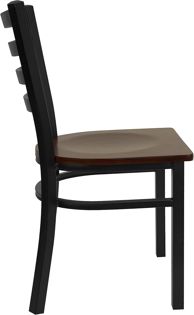 Flash Furniture HERCULES Series Black Ladder Back Metal Restaurant Chair - Mahogany Wood Seat