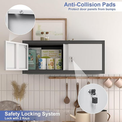 Metal Locking Cabinet, 12.8" H Garage Cabinet Wall Mount, Steel Storage with Doors, Floating Storage Organization for RV, Hanging Cabinets for Workshop, Warehouse, Wall Cabinet
