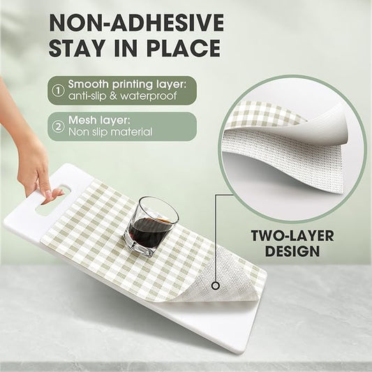 Drawer and Shelf Liner, Non-Slip Kitchen Cabinet Liners Non-Adhesive Thick Strong Grip Waterproof Washable Mats Protect Dresser Shelves Cupboard Bathroom Cabinets, Yellow Plaid, 24 in X 30 FT