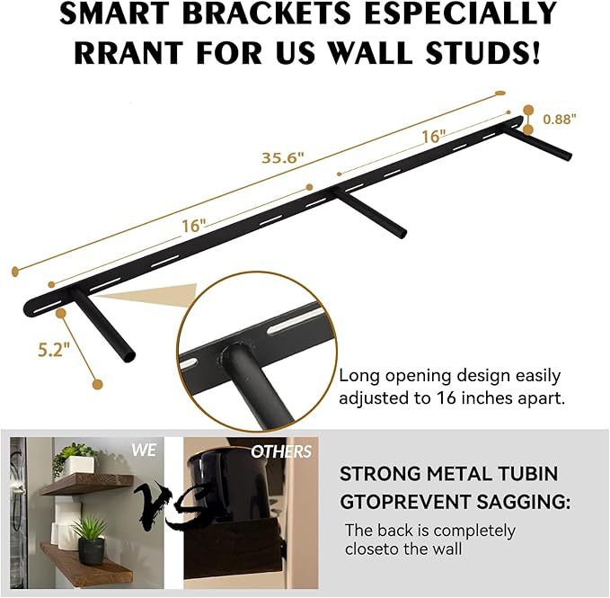 BGMG Wood Floating Shelves for Wall 60 inch Set of 2, Rustic Wooden Wall Mount Shelves for Living Room Bedroom Kitchen Farmhouse-60x6.7x1.75 inch- Gold Oak