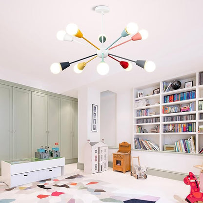 Colorful Sputnik Chandeliers, 10-Light Dining Room Light Fixture Height Adjustable Modern Chandelier Lighting Kids Ceiling Light Fixture for Bedroom Living Room Entryway Foyer