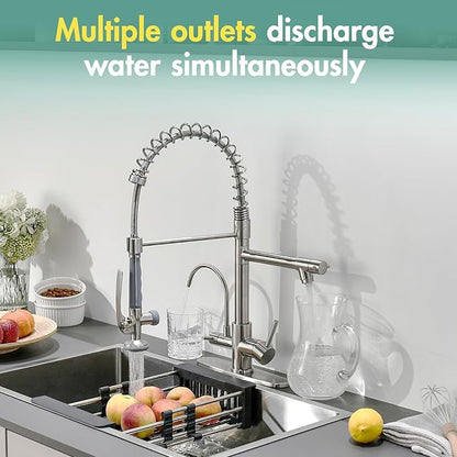 Fapully 3 in 1 Kitchen Faucet with Water Filler and Pull Down Sprayer,Brushed Nickel Commercial Kitchen Sink Faucet with Drinking Water Faucet