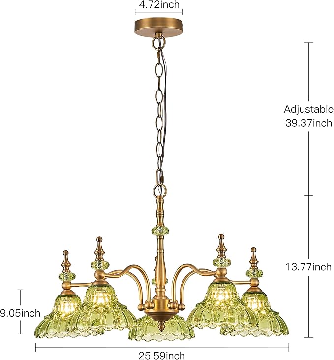 HDDFL Chandeliers Light 5 Lights Chandelier Lamp Modern Pendant Lighting Fixtures Hanging Lamps for Dining Room Entryway Living Room Bedrooms Foyer Entrance Kitchen Brass and Green
