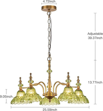 HDDFL Chandeliers Light 5 Lights Chandelier Lamp Modern Pendant Lighting Fixtures Hanging Lamps for Dining Room Entryway Living Room Bedrooms Foyer Entrance Kitchen Brass and Green