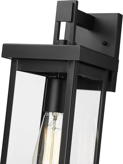 ML Lighting | Barkeley Collection | 42601-PBK | 16" Modern One Bulb Outdoor Steel Small Wall Sconce | Anti-Rust Powder Coat Black with Clear Glass Shade | Exterior Ambient Light for Safety