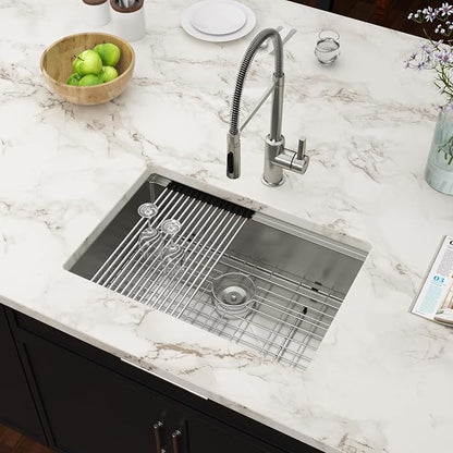27 Inch Undermount Kitchen Sink Workstation 16 Gauge Stainless Steel Sink Round Corners Single Bowl Under Counter Legde Deep Kitchen Sinks Basin, 27"x19"x9"