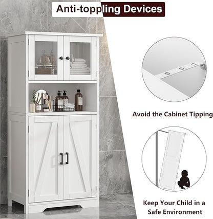GAOMON Kitchen Pantry Storage Cabinet with Doors and Shelves, 50.4" Freestanding Pantry Cabinets, Wooden Cupboard, Large Floor Cabinet for Bathroom, Kitchen, Dining Room, Living Room, White