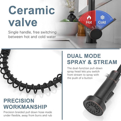 Oil Rubbed Bronze Kitchen Faucet,AIMADI Commercial Single Handle Single Hole Bronze Kitchen Faucet with Pull Down Sprayer grifo para fregaderos de cocina
