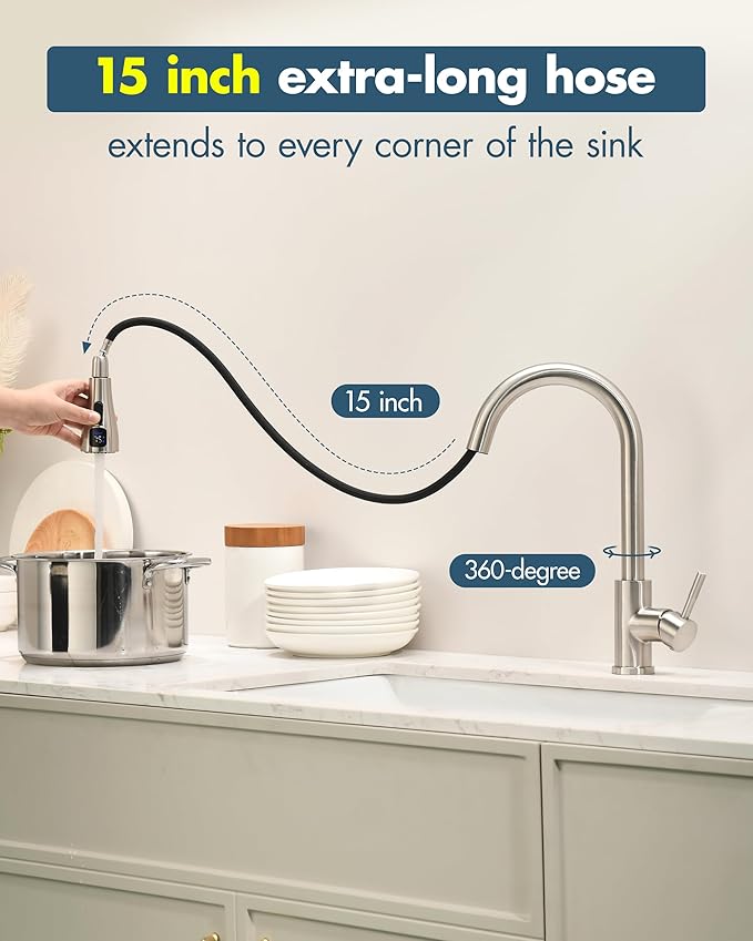 GIMILI LED Kitchen Faucet with Pull Down Sprayer Single Hole Kitchen Sink Faucet Suitable for Farmhouses RV Laundry Room Outdoor and Campers Brushed Nickel