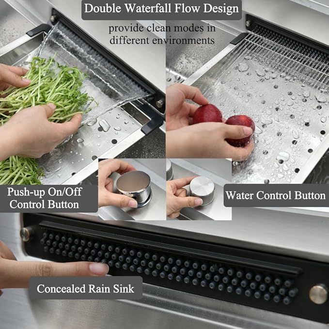 33 Inch Drop In Waterfall Kitchen Sink with Fuacet Combo-Bokaiya 33x22 Drop In Kitchen Sink with Cup Washer 16 Gauge Stainess Steel Top Mount Multifunctional Sink, Updated Water Pressure Control