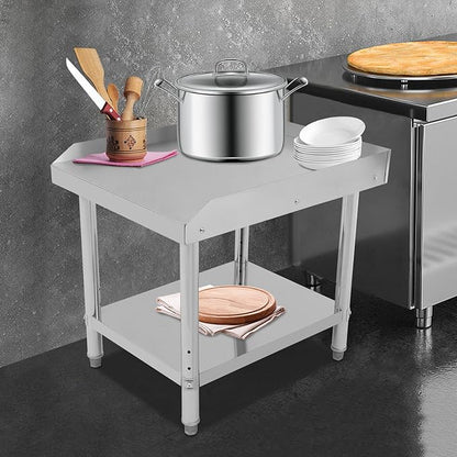 24 * 30 * 26in Stainless Steel Work Table,Commercial Prep Table for Home Kitchen Restaurant,2-Tier Kitchen Island Metal Utility Tables with Storage Shelf