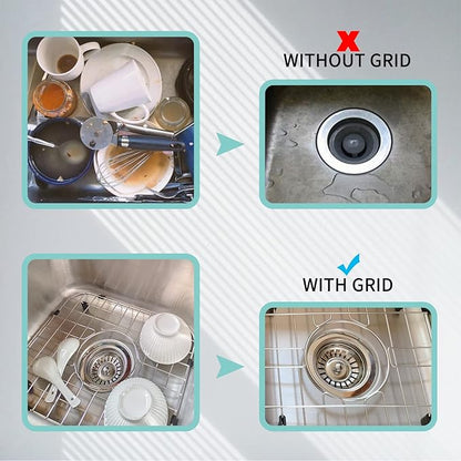 2 Pack 11-3/4"x13-7/8 Sink Grid - 304 Stainless Steel Heavy Duty Kitchen Sink Protector Rack with Center Drain & Built-in Strainer, Scratch Resistant Bottom