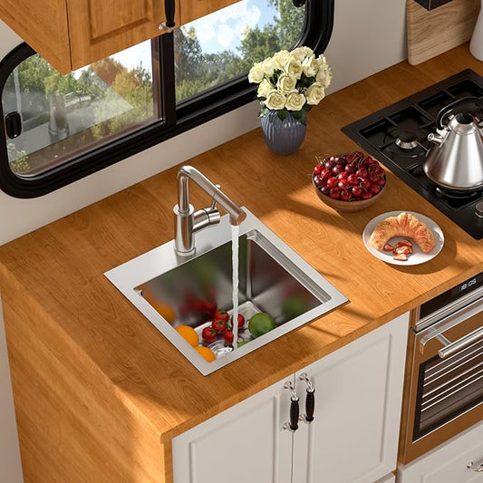 15 Outdoor Kitchen Sink with Faucet- Beslend 15X15 Drop In Outdoor Bar Sink with Pull-Out Faucet and Cover, 16 Gauge Stainless Steel Kitchen Sinks Workstation Single Bowl Above Counter Indoor Outdoor