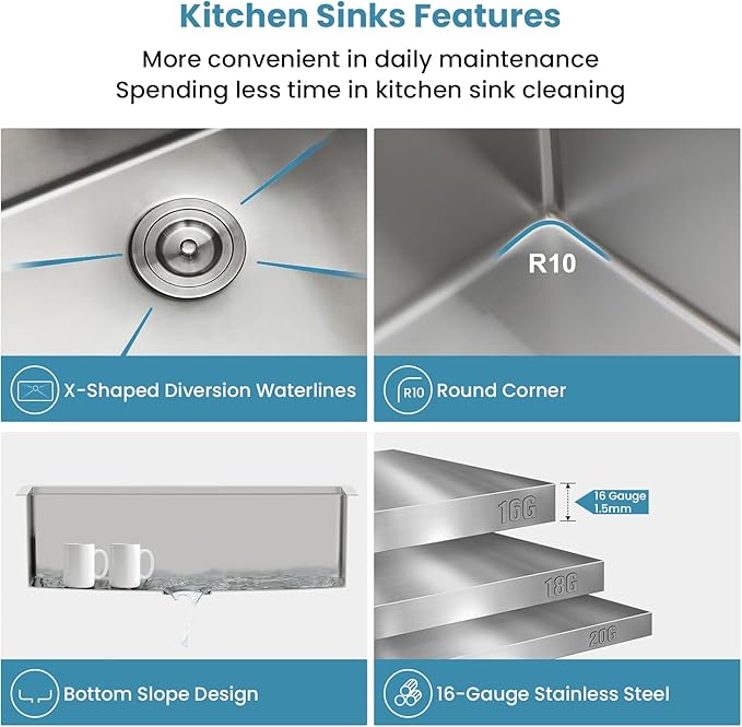 30-Inch Undermount Kitchen Sink - Stainless Steel Single Bowl Workstation With Ledge, 16 Gauge, Single Bowl Kitchen Sink with Accessories (30 x 19 x 10 Inch)