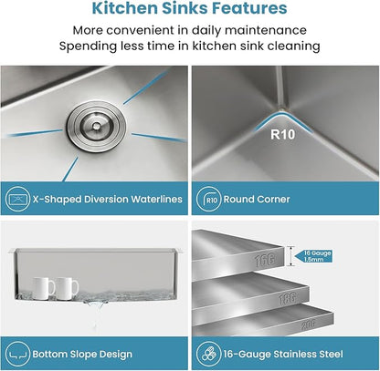 30-Inch Undermount Kitchen Sink - Stainless Steel Single Bowl Workstation With Ledge, 16 Gauge, Single Bowl Kitchen Sink with Accessories (30 x 19 x 10 Inch)