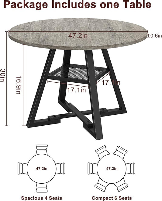 Jocoevol Round Dining Table for 4,Kitchen Dining Room Circle Dinner Pedestal Table,Space Saving Wood Kitchen & Dining Room Furniture (Grey, 47In)
