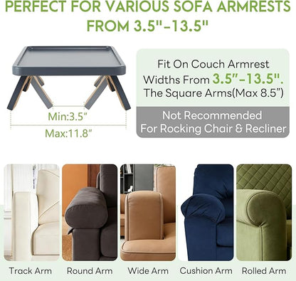 SINWANT Couch Arm Table,Sofa Arm Clip on Tray Tables,Bamboo Couch Armrest Table Suitable for Home Drinks/Eat/Fruit, Snack Chair Tray for Drink Eating