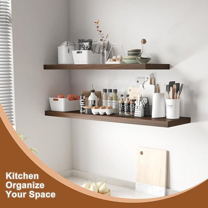 Large Floating Shelves for Wall 1 Pack Deep Floating Shelves No Drilling Accessories Included Deep Wall Shelves for Living Room Kitchen Farmhouse 48" W x 12" D x 1.2" H Walnut