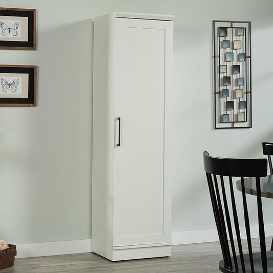 Sauder HomePlus Narrow Pantry Storage Cabinet Slim Single Door with Adjustable Shelves, Kitchen Storage Cabinet, in Soft White
