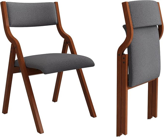 Ball & Cast Upholstered Folding Dining Chairs Set of 2, Foldable Wooden Chair 2-Pack, Portable Office-Chair for Kitchen Outdoor Activity, Easy Carry & Storage, Cherry+Dark Grey