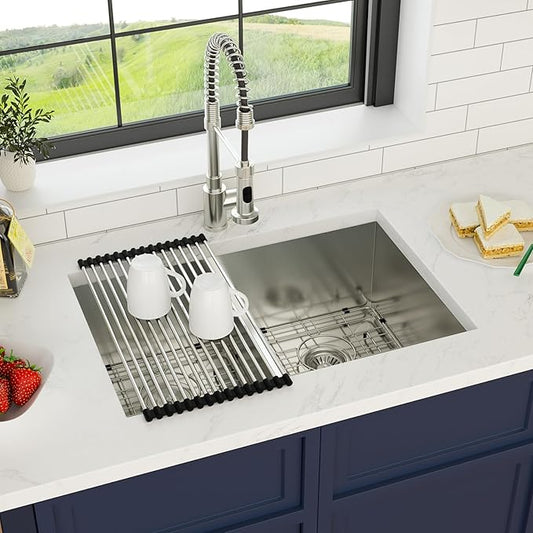 28 Inch Undermount Double Bowl Kitchen Sink 16 Gague 304 Stainless Steel Double Handmade Sinks 50/50 Large Deep Double Bowl Sinks 28"x19"x10"