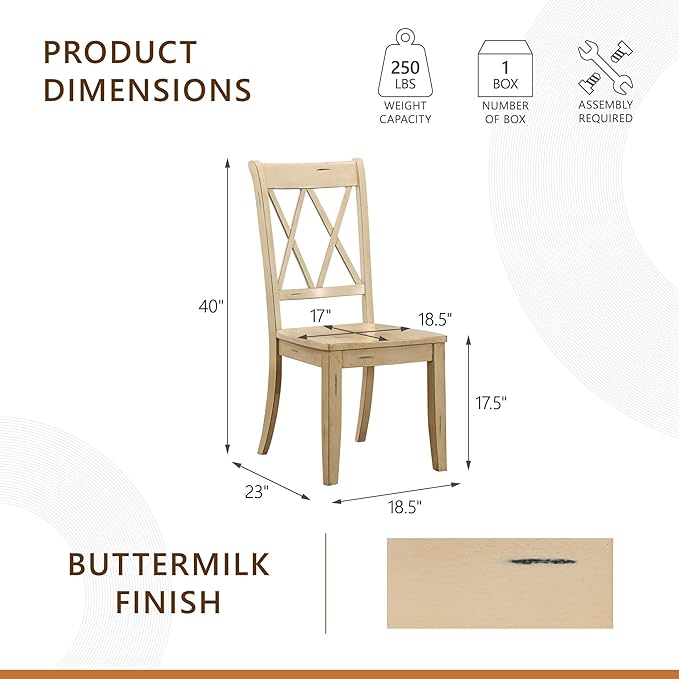 Lexicon Janina Dining Room Chairs Set of 2, Modern Farmhouse Dining Chairs Set of 2, Solid Wood, X Cross Back, for Traditional Modern Ranch Style Kitchen, Armless, Easy Assembly, Buttermilk