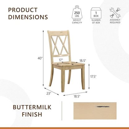 Lexicon Janina Dining Room Chairs Set of 2, Modern Farmhouse Dining Chairs Set of 2, Solid Wood, X Cross Back, for Traditional Modern Ranch Style Kitchen, Armless, Easy Assembly, Buttermilk