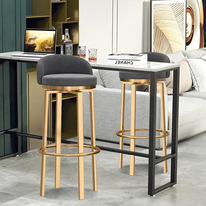 Swivel Stools Gold Metal Leg Height stools with Back High Dining Chairs for Home Kitchen Island-Grey 2 Pcs-25.6in Sitting (Grey 1 Pcs)