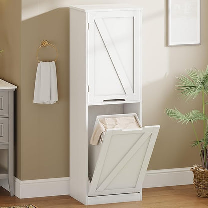 YITAHOME 53" Tall Bathroom Storage Cabinet, Tilt Out Laundry Hamper Cabinet Freestanding Storage Cabinet with Basket Hidden Laundry Hamper, White