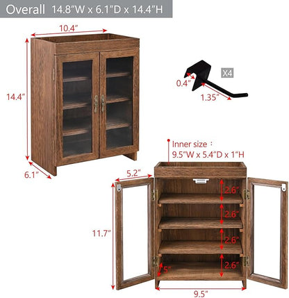 Ikee Design Small Wooden Countertop Storage Cabinet with Adjustable Shelves and Removable Hooks, Perfect for Perfume, Pantry, Essential Oil, 10.4W x 6.1D x 14.4H in, Brown