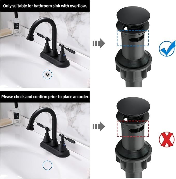 4 Inch Bathroom Sink Faucet Black - 2 Handle Centerset Faucets | 360° Swivel Spout Vintage Vanity Faucet Bathroom with Pop-up Drain Assembly and Water Supply Hoses Matte Black