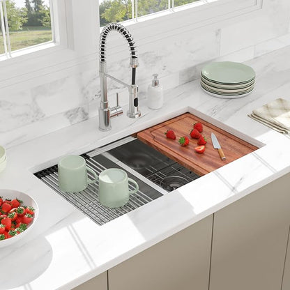 33 Undermount Kitchen Sink - 33x19 Double Bowl Kitchen Sinks Workstation 16 Gauge Stainless Steel Sink Low Divide Double Basin 50/50