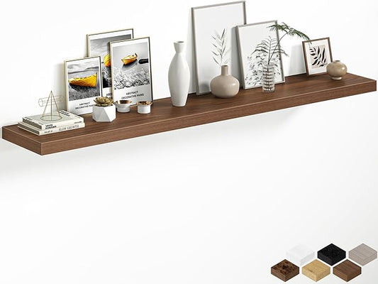 Fun Memories 66 Inch Floating Shelves, 12 Inch Deep Wall Shelf for Fireplace Mantel, Walnut Deep Storage Shelves for Home & Office, Long Floating Shelf with Invisible Bracket, Set of 1