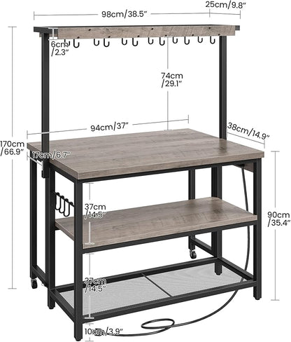 CHOEZON Kitchen Island with Power Outlet, Kitchen Island Table with Folding Top, Stationary Storage Islands, Coffee Bar with Outlets and USB Ports, for Dining Room, Living Room, Greige TZD01UBG