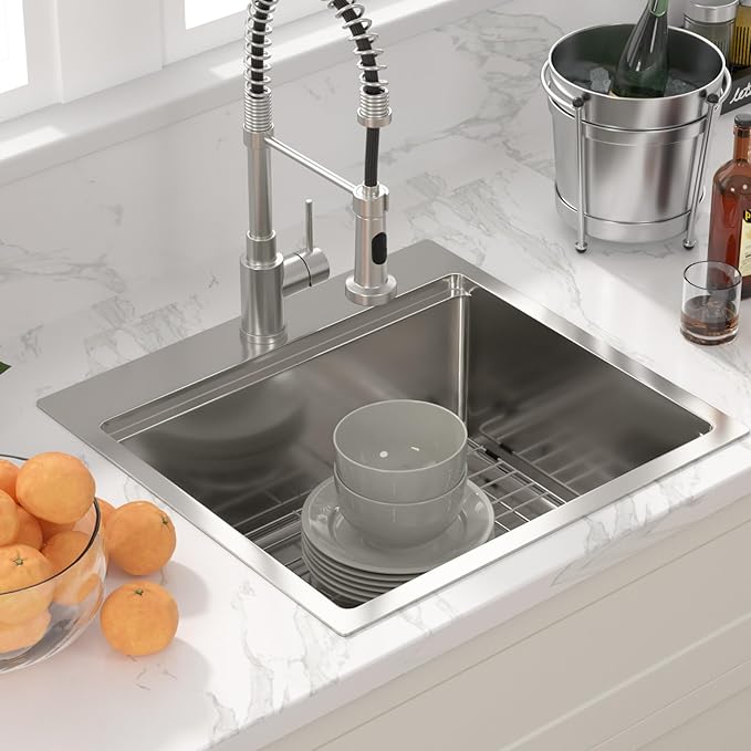 Sarlai Drop In Kitchen Sink - 21x20 Drop In Kitchen Sink Ledge Workstation 16 Gauge Stainless Steel Topmount Deep Single Bowl Over Counter Sinks Basin Round Corners