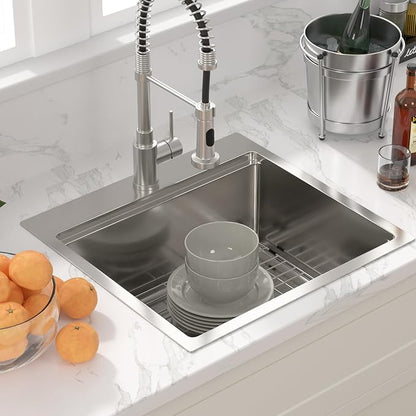Sarlai Drop In Kitchen Sink - 21x20 Drop In Kitchen Sink Ledge Workstation 16 Gauge Stainless Steel Topmount Deep Single Bowl Over Counter Sinks Basin Round Corners